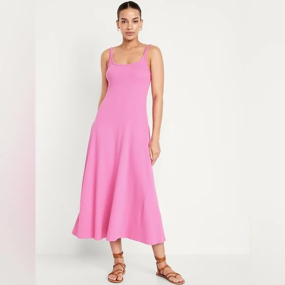 Old Navy | Dresses | Older Navy Fit Flare Ribknit Maxi Dress Zinnia Pink |  Poshmark